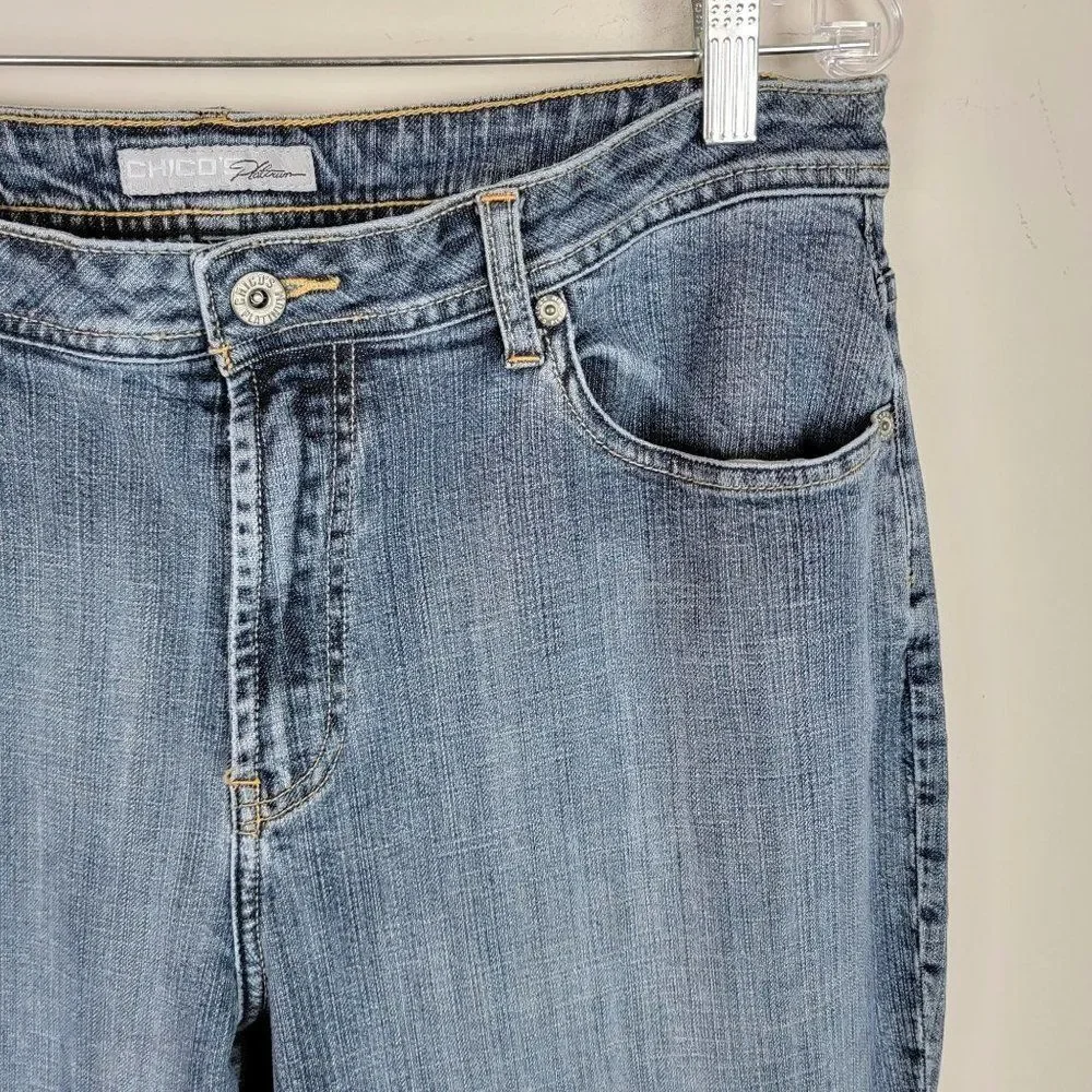 Chico's Platinum Marquis Washed Blue High Rise Boot Cut Jeans Women's 2.5 32X30 - Picture 6 of 9